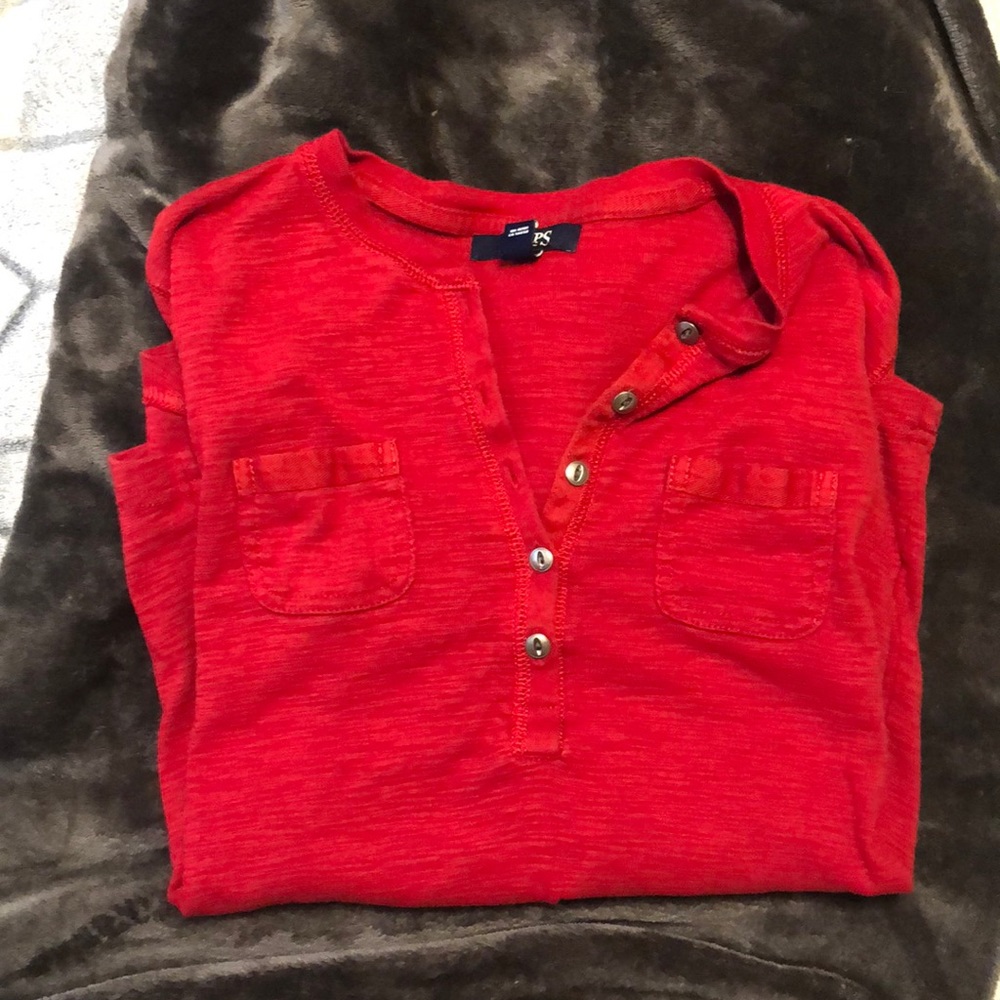 Women’s red button up long sleeve